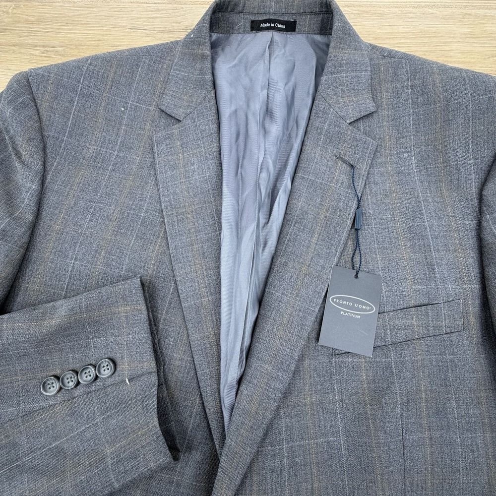 Pronto Uomo Blazer Men 46L Wool Windowpane Platinum Sports Coat Career NEW $299